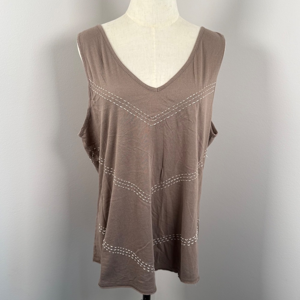 Synergy Womens XL Tank Top Brown Organic Cotton Chevron Stitch Boho Sleeveless
